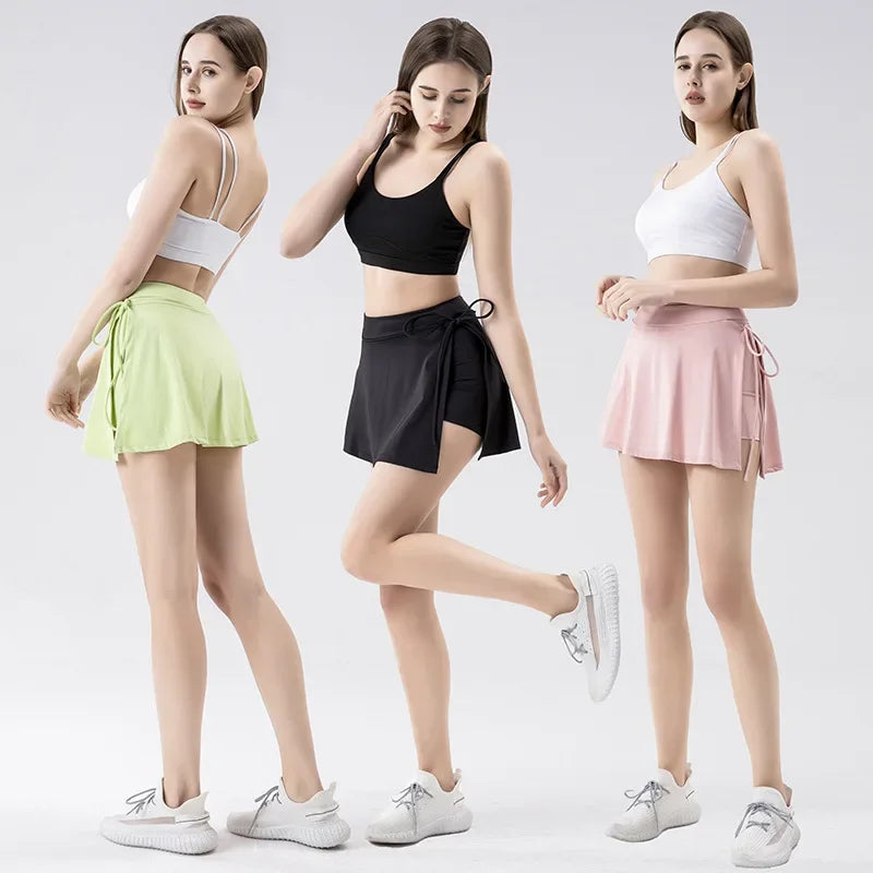 Girls Yoga Fitness Gym Skirt Badminton Sports Outdoors Tennis Skort Quick Drying Golf Skirt with Pocket Women Workout Shorts