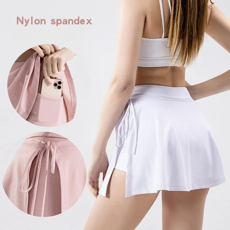 Girls Yoga Fitness Gym Skirt Badminton Sports Outdoors Tennis Skort Quick Drying Golf Skirt with Pocket Women Workout Shorts